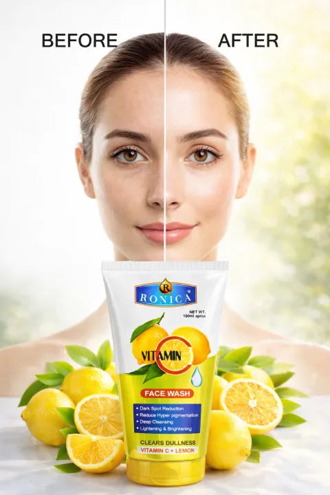 Ronica Face Wash - Ronica Facewash with Vitamin C & Lemon 100ml - For Men & Women, Brightening, Dark Spot Reduction, Fights Dullness - For Oily, Dry, Acne-Prone Skin - With Salicylic Acid - A Better Facewash